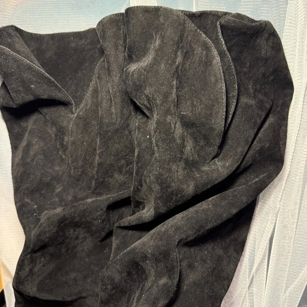 Black Slouchy Over the Knee Boots with High Heel and Suede Texture, size 8
